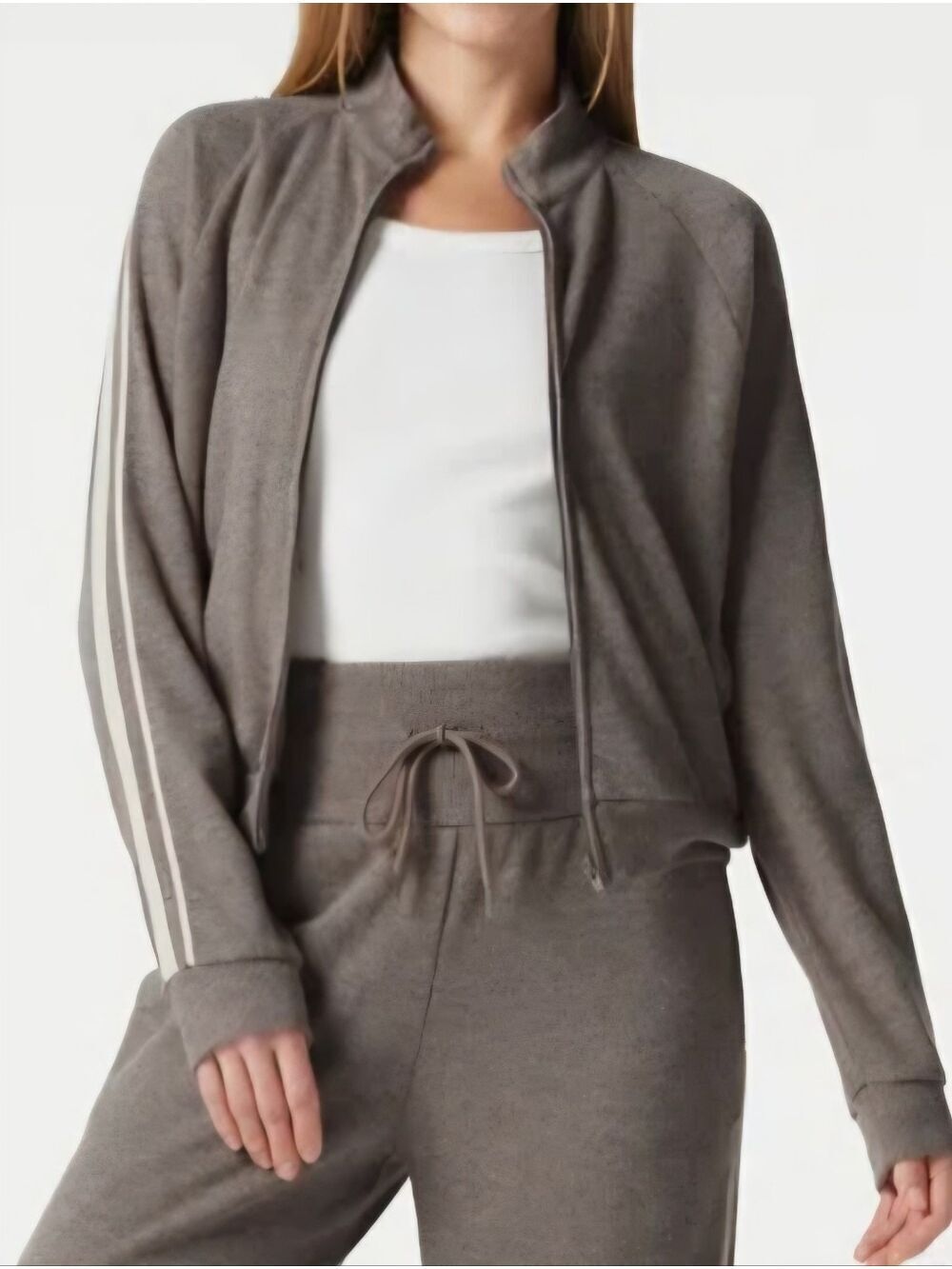 Halara Ribbed Stand Collar Zip Jacket Taupe Stripe Medium New Without Tags